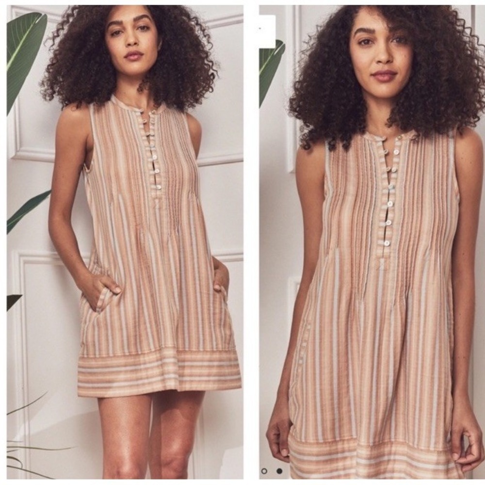 Faherty Organic Cotton Dress Mini Stripe Sleeveless S Casual Summer Easy Country